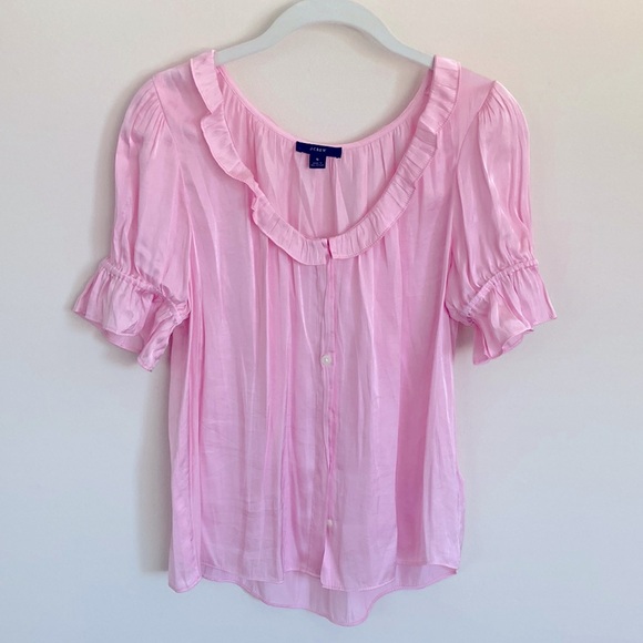 J.Crew Ruffle Featherweight Satin Scoopneck Blouse Top Sz S - Picture 2 of 6